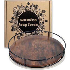 10 Inch Wood Lazy Susan Turntable for Table, Kitchen Rustic Brown Organizer